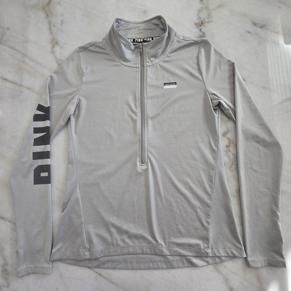 Victoria Secret PINK‎ Ultimate Deep Zip Pullover Jacket Athleisure Luxe SM Gray